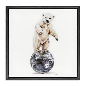 Stupell Industries Polar Bear on Disco Ball Black Framed Floater Canvas Wall Art - 1 of 4