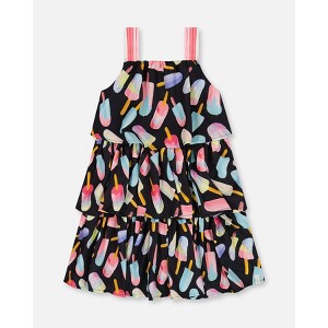 Deux par Deux Girl Printed Tiered Dress Ice Lollipops and Black - 1 of 4