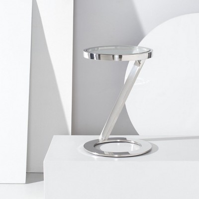 Round Chrome Metal and Glass End Table