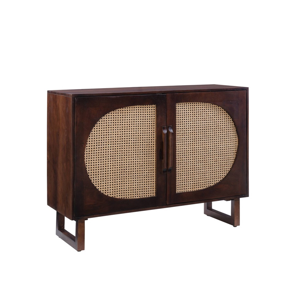 Photos - Coffee Table 46" Leilani Mid-Century Modern Cane Front Console Solid Wood 2 Door Storag