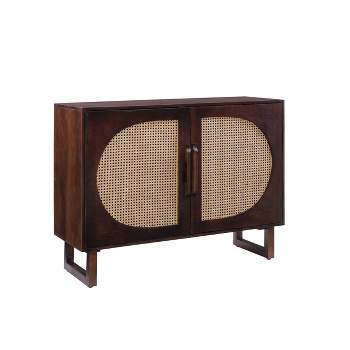46" Leilani Mid-Century Modern Cane Front Console Solid Wood 2 Door Storage Brown - Powell