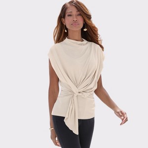Women's Flowy Knot Detail Top - LASCANA - Sand Solid 12/14 : Target