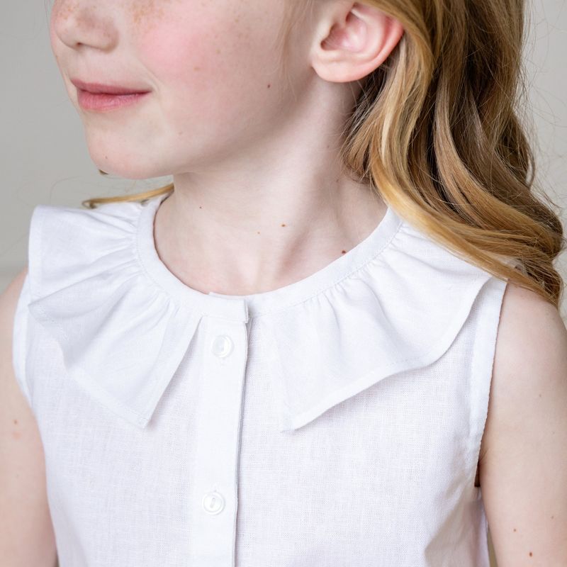 Hope & Henry Girls' Sleeveless Ruffle Collar Chambray Button Back Top, Kids, 3 of 8