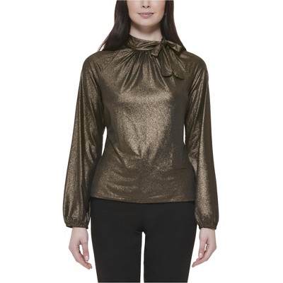 Tommy Hilfiger Womens stretch-infused Ruffled Blouse, , Large