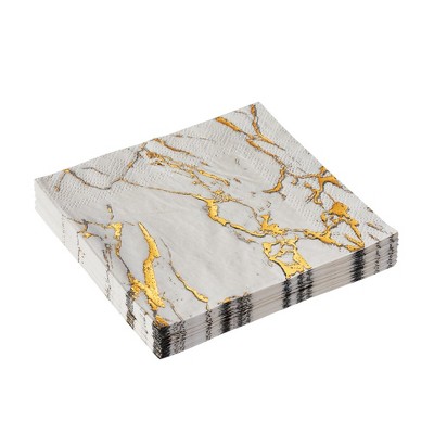 Silver Spoons Disposable Napkins for Events, Marble Napkins, 18 PC