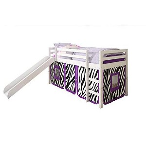 Donco Kids Twin Low Loft Bed with Slide and Camo Tent, Twin, White - 1 of 4