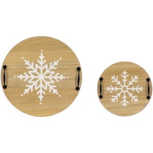 Northlight Round Snowflake Christmas Serving Trays with Handles - 15.75" - Set of 2 - 1 of 4