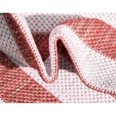 Rust Red and Ivory Striped 8' x 11'4" Synthetic Outdoor Rug
