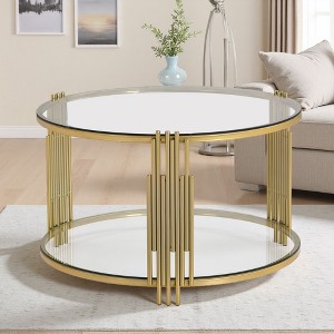 31.5" Glass-Top Drum Coffee Table with Gold Base - 1 of 4