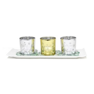 HomeRoots Set of Four Silver Gold And White Snowflake Glass Christmas Tabletop Candle Holders - 1 of 4