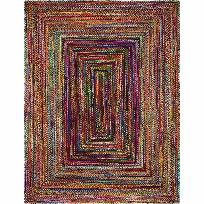 Colorful Hand-Braided Recycled Cotton 12x16 Indoor Rug