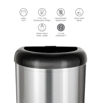 Nine Stars 13.2gal/50L Black Open Top Trash Can: Stainless Steel, Fingerprint-Resistant, Nonslip Base, Indoor Use