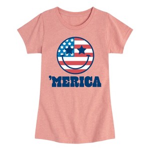 Girls' - Instant Message - Merica Smile Face Fitted Short Sleeve Graphic T-Shirt - 1 of 4