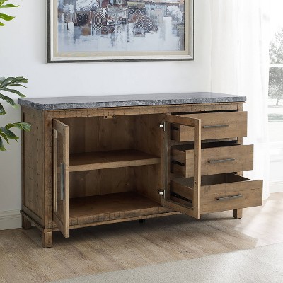 Transitional 60'' Gray Marble Top Driftwood Server with Storage