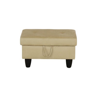 DOMETOUR Soft Flannel Storage Ottoman for Living Room Beige
