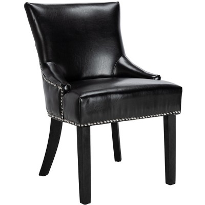 Transitional Black Leather Upholstered Parsons Side Chair