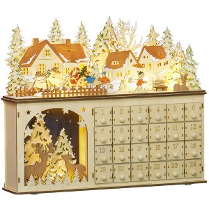 HOMCOM Wooden Christmas Advent Calendar, Holiday Decoration with 24 Countdown Drawers and LED Lights for Kids and Adults - 1 of 4