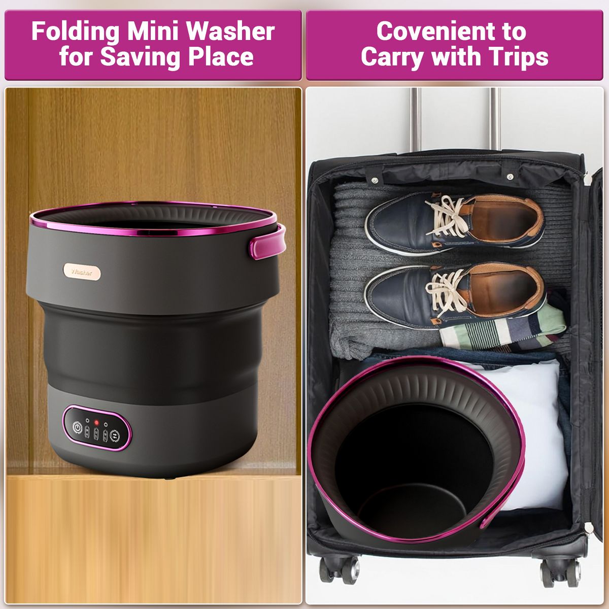 Portable Mini Washing Machine, Foldable 13L Mini Washer Spin Dryer with Basket Spin 3 Cleaning Modes Compact Design for Small Clothes - thumbnail 10