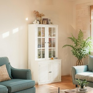 Merax Farmhouse-Inspired Freestanding Display Cabinet with Glass Doors & Storage - 1 of 4