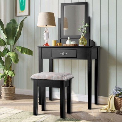 Costway Makeup Desk Vanity Dressing Table Square Stool 1 Large Black