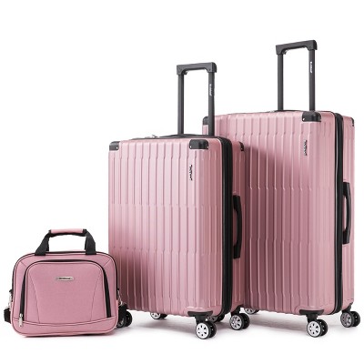 Rockland 3 Luggage Set 2-Piece Hardside Spinner Wheel Uprights with Tote Pink