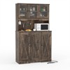 MDF 6-Door Rice Pattern Kitchen Cabinet, Dark Oak Farmhouse Style, Tall Wooden Kitchen Organizer with Charging Outlet, Kitchen Furniture - 3 of 4