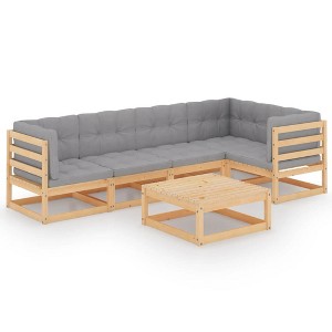 vidaXL Patio Lounge Set Outdoor Sofas with Cushions Solid Wood Pine - Natural With Cushion - 1 of 4