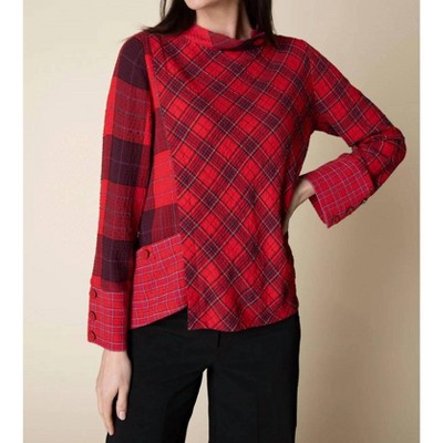 Women's Plaid Asymmetrical Button Cuff Top - habitat