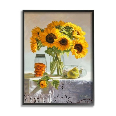 Stupell Industries Farmhouse Sunflower Still Life Country Fruit Jars