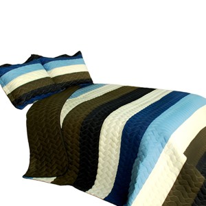 Slickblue 3 PC Handmade Full/Queen Quilt Set, Reversible Vermicelli Quilted, Horizontal Stripes, 37 Color Options - 1 of 4