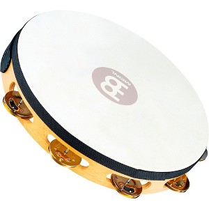MEINL Recording-Combo Goat-Skin Wood Tambourine One Row Dual Alloy Jingles Super Natural - 1 of 4