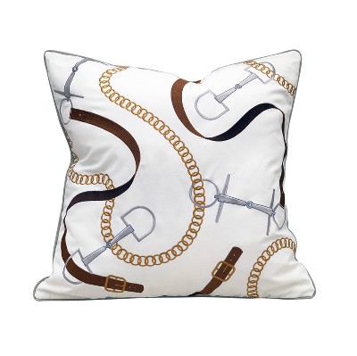 RightSide Designs Bits & Leather White Indoor/ Indoor/Outdoor Throw Pillow