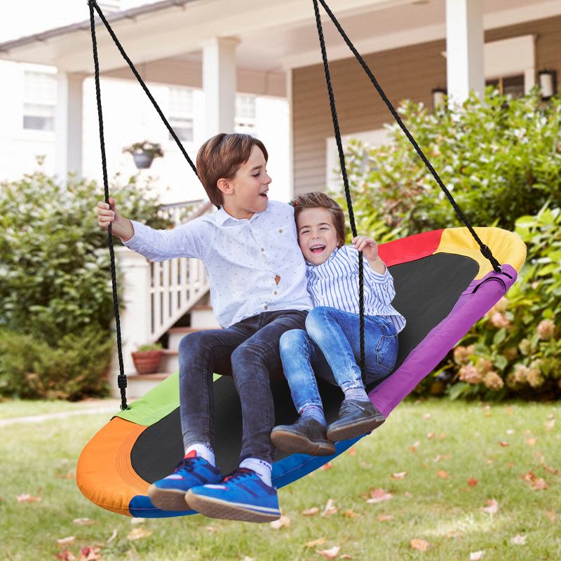 Tangkula 60" Flying Saucer Tree Swing Set Outdoor Oval Swing Adjustable Hanging Ropes for Kids Colorful/Blue/Green/Purple, 2 of 8