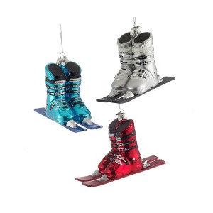 Kurt Adler Noble Gems Glass Ornaments for Christmas Tree, Ski Boots with Skis, Assorted (Pack of 3) - 1 of 1