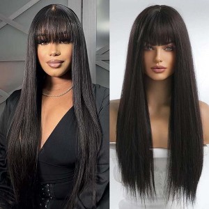 Jessie's Wig Long Straigh Wig With Bangs Blended Human Hair Wigs for Women Soft Smooth Natural Black 18-38 Inch - 1 of 4