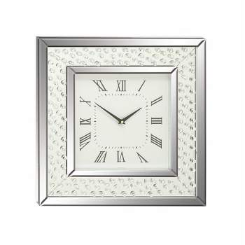 Wood Mirrored Wall Clock with Floating Crystals Silver - Olivia & May