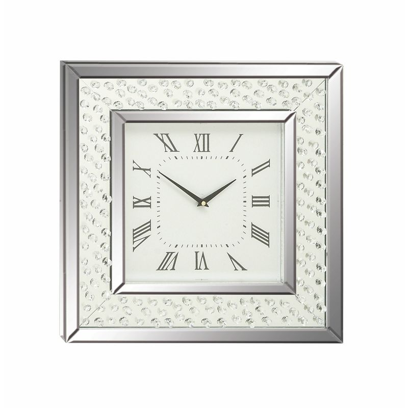 Wood Mirrored Wall Clock with Floating Crystals Silver - Olivia &#38; May, 1 of 10