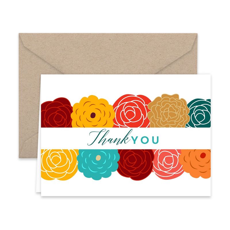 Paper Frenzy Vibrant Fall Floral Thank You Note Cards & Kraft Envelopes - 25 pack, 2 of 7