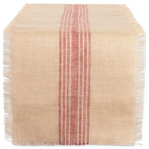 Design Imports  Jute Fringe Table Runner, Middle Stripe Barn Red, 14X72" - 1 of 4