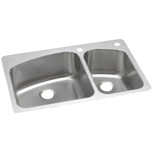 Elkay Dpxsr2250r Dayton 33 Double Basin Drop In Undermount Stainless Steel Kitchen Sink 2 Faucet Holes Right