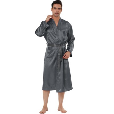 Lars Amadeus Mens Satin Robe Sleep Solid Nightdress Long Sleeve ...