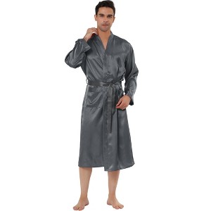Lars Amadeus Men's Solid Satin Robe Long Sleeve Sleepwear Pajama Bathrobe - 1 of 4