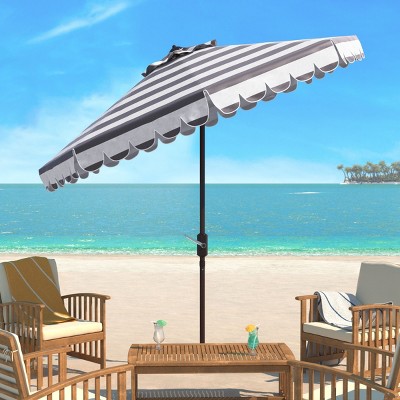 Maui Single Scallop Striped 9Ft Crank Push Button Tilt Umbrella - PAT8011 - Safavieh