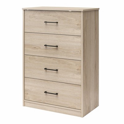 Blonde Oak 4-Drawer Dresser with Metal Handles