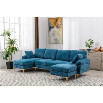 7pc Emmie Mid Century Modern Extended Sectional Sofa Navy Blue ...