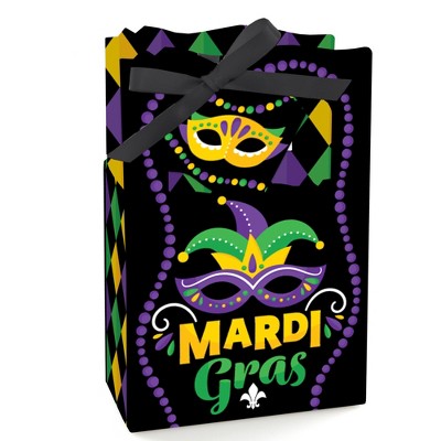 Big Dot of Happiness Colorful Mardi Gras Mask - Masquerade Party Favor Boxes - Set of 12