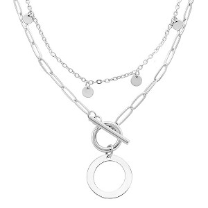 Adornia Tarnish Resistant Sterling Silver Plated Confetti And Paperclip Layered Initial Toggle Necklace - 1 of 3