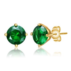 Elegant 14K Yellow Gold stud earrings with a colored cubic zirconia birthstone for a sophisticated touch. - 1 of 2