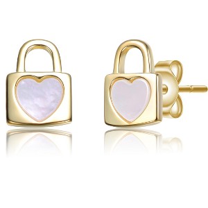 Guili 14K Gold Plated with White Mother Of Pearl Heart-Shaped Lock Earrings For Kids - 1 of 2
