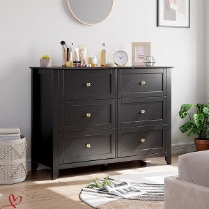 Modern Black Dresser Stylish Wood Storage Cabinet for Bedroom 6 Drawer Chest Organizer w/ 48 Inch TV Stand - 1 of 4